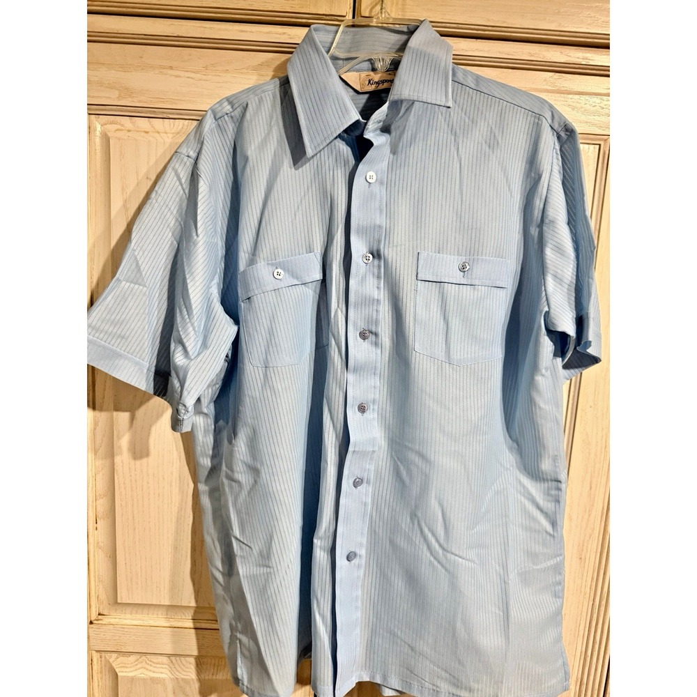 VTG Kingsport 50s 60s Sheer Blue Button Up Shirt Mens L